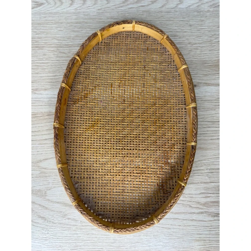 Vintage Woven Oval Wicker Boho Wall Decor Basket Brown 12in Embroidery DIY